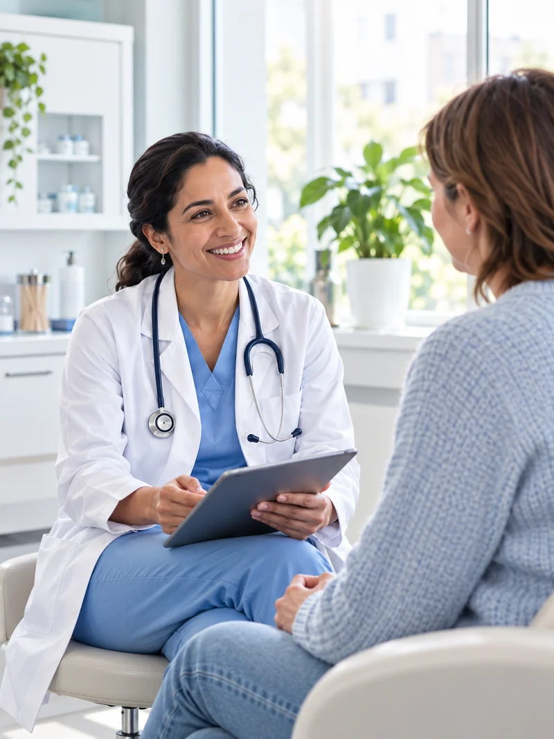 Doctor explaining a bill to a patient in a bright clinic